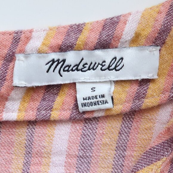 Madewell Linen Button-Back Easy Mini V-neck Short Sleeve Dress Rainbow Stripe S - Picture 8 of 11
